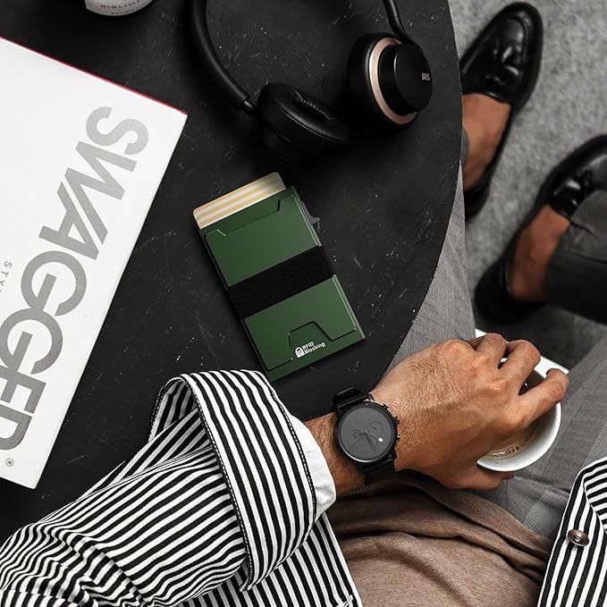 Smart Card Wallet for Men Slim: Minimalist Wallet For Men - RFID Blocking Pop Up Front Pocket Wallet, Metal Wallet 11 Card Holder