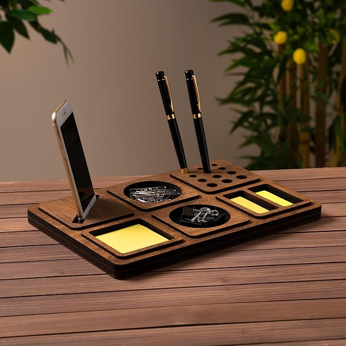 Desk Organizer - Desk Organizers and Accessories for Office Accessories, Home Office Essentials, Workspace Organization - Stylish Office Organizer with Compartments for Phone, Pens (Large)