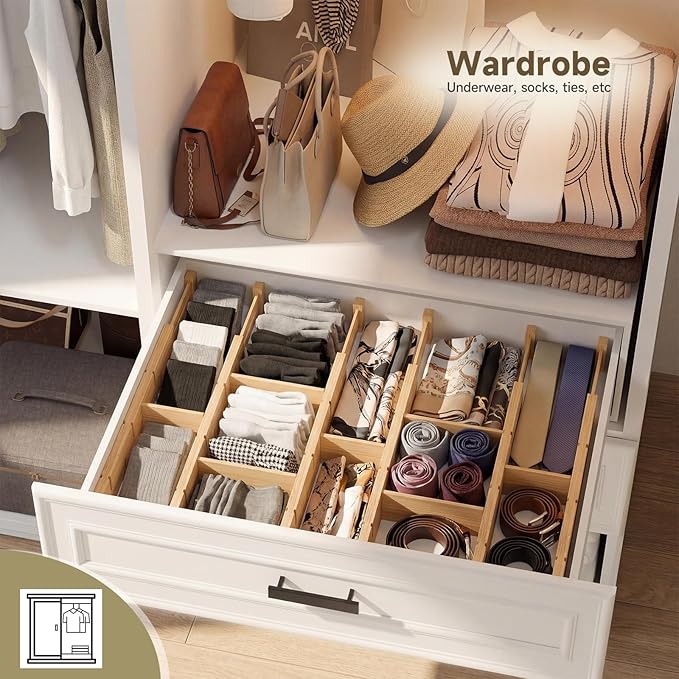 Bamboo Drawer Dividers, Expandable Kitchen Drawer Organizer, Include 8 Dividers, 8 Small Inserts and 8 Medium Inserts for Home, Office, Dressers