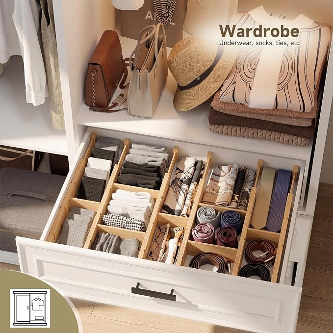 Bamboo Drawer Dividers, Expandable Kitchen Drawer Organizer, Include 4 Dividers, 4 Small Inserts and 4 Medium Inserts for Home, Office, Dressers