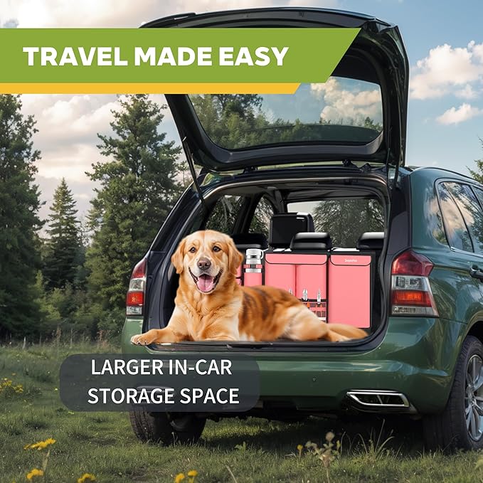 SugarFox Backseat Hanging Trunk Organizer for SUVs, Cars, Trucks & MPVs | Multi-Pocket Storage with Anti-Slip Straps | Space-Saving Auto Accessory | Gift for Men & Women | Pink, 37.8" x 18.1" - K230