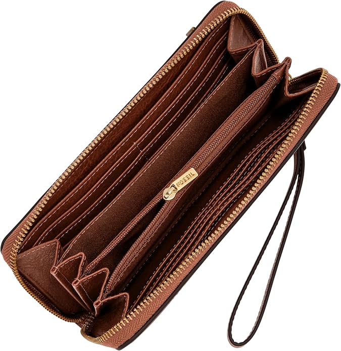 Fossil Women's Logan Leather RFID-Blocking Zip Around Clutch Wallet with Wristlet Strap for Women