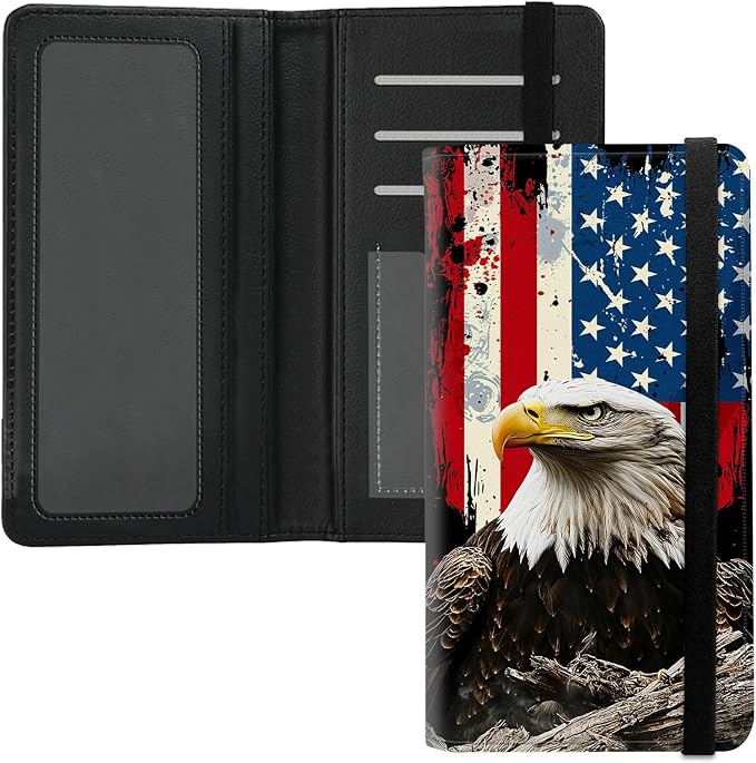 Premium PU Leather Checkbook Cover for Men & Women,RFID Blocking Slim Check Book Holder with Duplicate Check Divider & Pen Holder,Fits Standard Personal Checks,American Flag Eagle