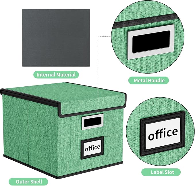 File Organizer Box with Lid, Collapsible File Folder Organizer for Office Document Storage, Filing Box with Plastic Slide for Letter Size Hanging File Folders(1 Pack, Light Green)
