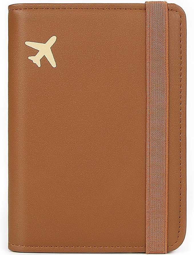 Passport Holder for Travel, Rfid Passport Cover Case, Passport Wallet Women Travel Essentials Accessories Document Organizer with Elastic Band, Brown