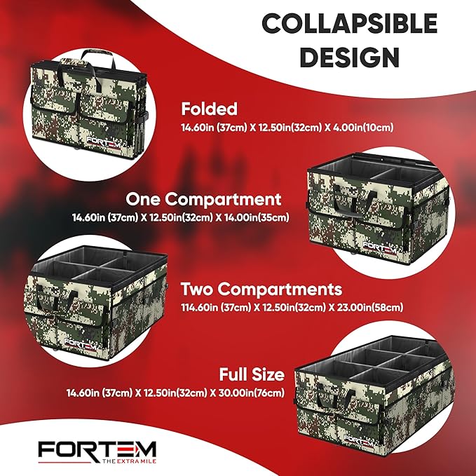 FORTEM Trunk Organizer with Cooler For SUV Car Trunk, Foldable Storage, Car Accessories for Women Men, Collapsible Bag, Perfect Christmas Gifts, 600D Oxford, Non Slip Bottom, Straps, Soft Cover (105L)