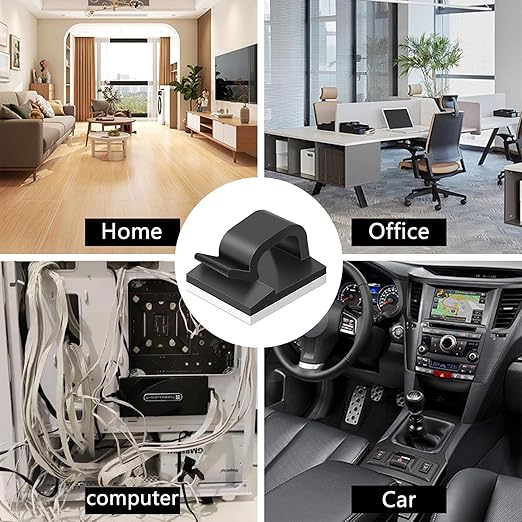 60 Pcs Cable Clips Black, R-Type Adhesive Cable Clips Self-Adhesive, Cable Management Clips for Cord Holders for Cables, Wire Clips for Wall, Wire Organizer Clips for Car & Office, Self Adhesive Hooks