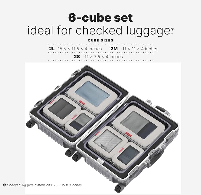 LeanTravel Premium Compression Packing Cubes for Travel - Suitcase Organizer Bags with Double Zipper & Breathable Mesh Panel - Space Saving Carry On Luggage Essentials (6-Pack, Sand)
