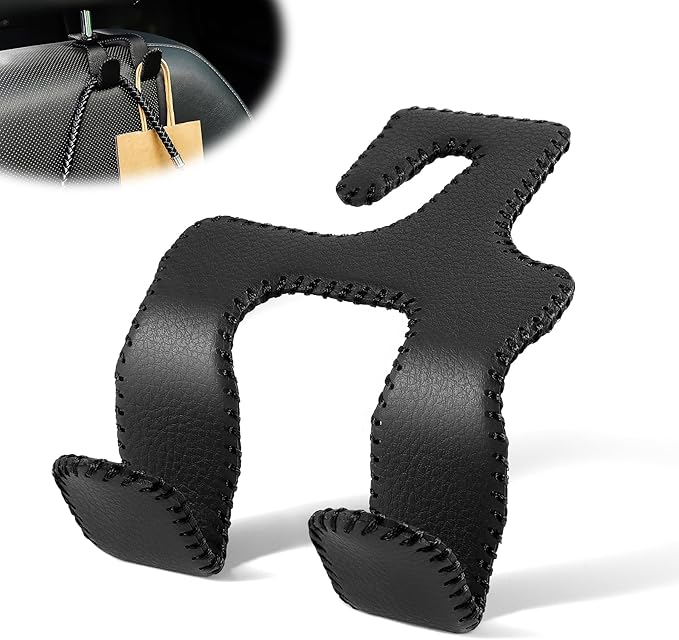 LivTee Upgraded Superior Leather Car Seat Back Headrest Hook, 2 in 1 Auto Seat Hook Hangers Holder Organization Interior Accessories for Purses Coats Umbrellas Grocery Bags Handbag (Black)