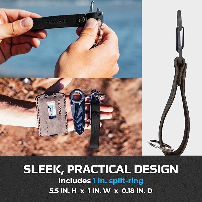 Trayvax Keyton Leather Keychain, Quick Release Carabiner Clip Key Chain for Men and Women, Stainless Steel