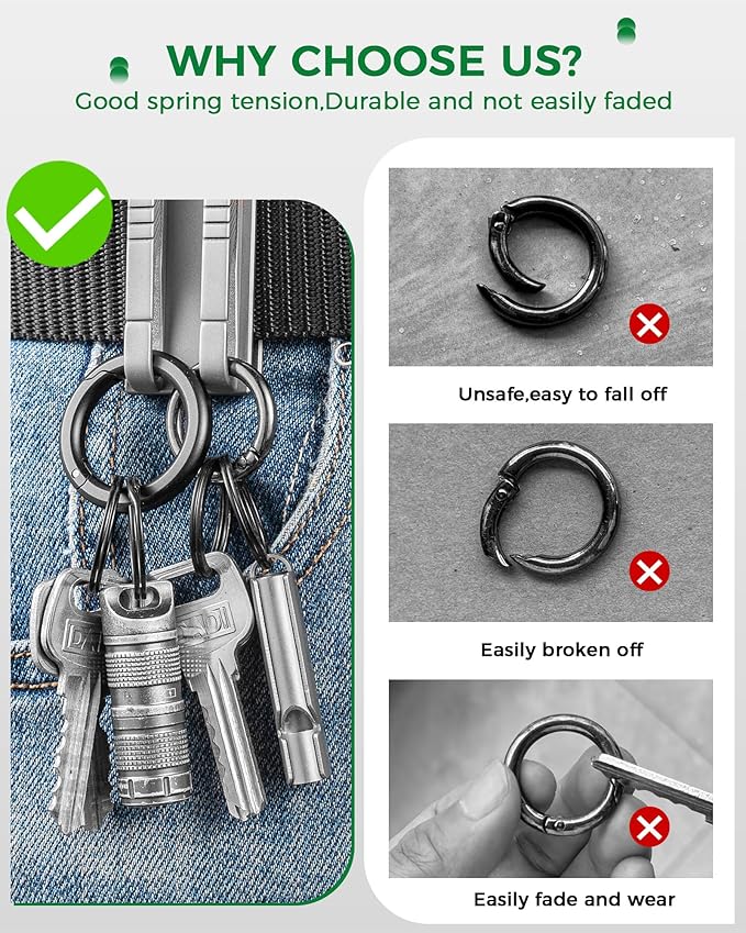 FEGVE Round Carabiner Keychain Clip,1.36 in Gold Spring O Key Rings Clip, Key Chain Quick Release Snap Hook for Women