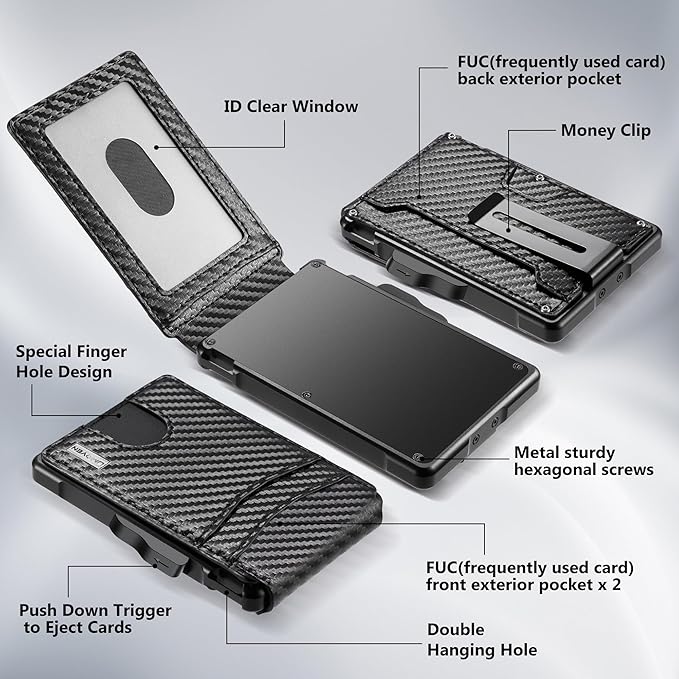 umoven Wallet for Men - with Money Clip Slim Leather Slots Credit Card Holder RFID Blocking Bifold Minimalist Wallet (Carbon Black)