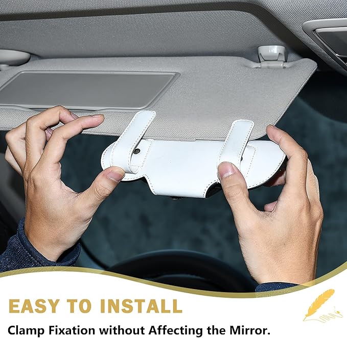 Sunglasses Holder for Car Visor, PU Leather Glasses Case with Clips Magnetic Closure Eyeglasses Holder
