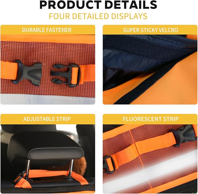 SugarFox Backseat Hanging Trunk Organizer for SUVs, Cars, Trucks & MPVs | Multi-Pocket Storage with Anti-Slip Straps | Space-Saving Auto Accessory for Men & Women | Orange, 37.8" x 18.1" - K230