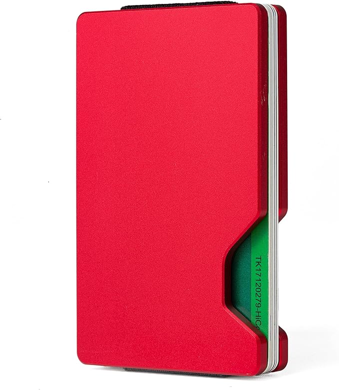 Slim Wallet for Men,RFID Blocking Minimalist Metal Wallet, Money Clip/Cash Holder, Front Pocket Aluminum Credit Card Holder, Ideal Gift for Men-Matte Red