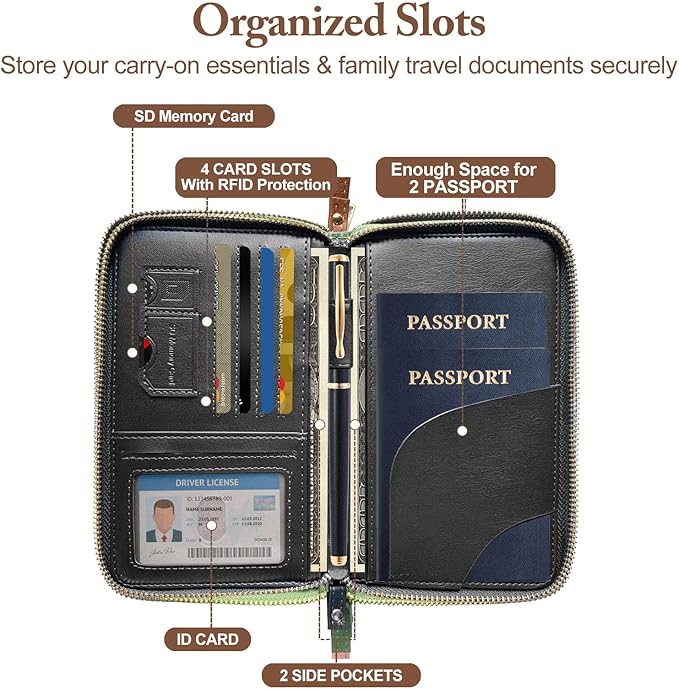 Family Passport Holder for Travel Women and Men RFID Passport Holder with Card Slots Holder Passport Case Passport cover Passport Wallet Travel Essentials and Accessories