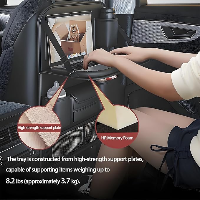 2 Pack Universal Foldable Car Backseat Organizer with Table Tray, Car Seat Back Protector with Touch Screen Phone Holder, Premium Leather Kick Mats with Storage Pockets Tissue Holder (Brown)