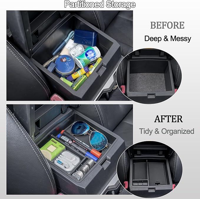 JDMCAR Center Console Organizer Compatible with 2024 2025 2026 Toyota Tacoma Accessories, Armrest Insert ABS Plastic Coin Holder Secondary Storage Box (Black Trim)
