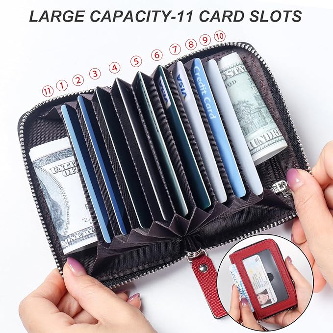 EcoVision Credit Card Holder RFID Card Case Wallet, Small Accordion Zipper Card Case Holder, Card Organizer Case for Women Men