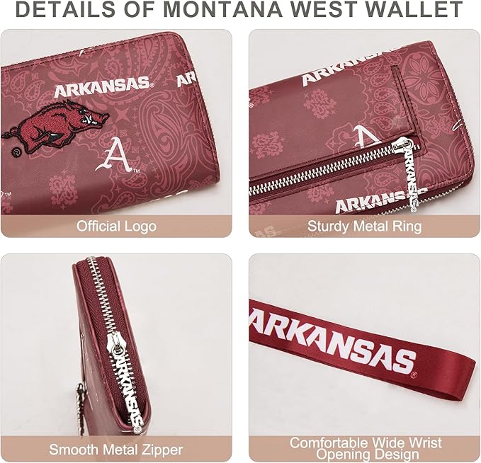 Arkansas Razorbacks Official Wristlet Wallet with RFID Blocking Card Slot, Arkansas Team Logo Clutch Purse, Mini Clutch Wallet for Fan Gift, Game Day, Concert | Red, NC-AFU011BDY