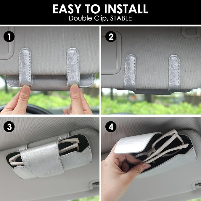 Sunglass Holder for Car Visor, Car Sunglasses Holder Leather, Eyeglasses Holder Glasses Storage Case Visor Accessories