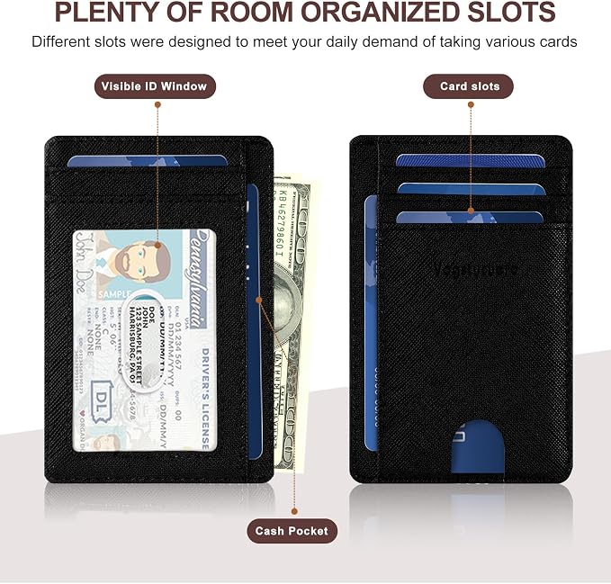 Slim Minimalist Front Pocket Thin Wallet RFID Blocking 100% Genuine Leather Credit Card Holder for men Women, with Gift Box-Cross Black