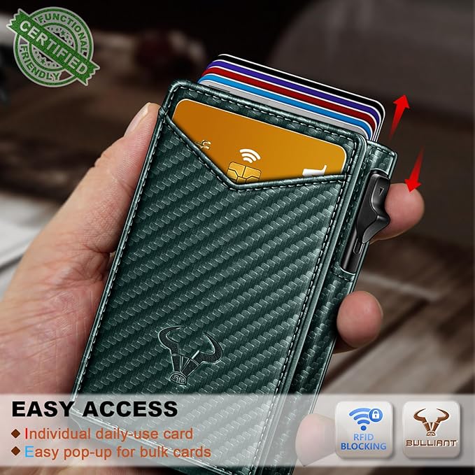 BULLIANT Men Wallet,Magnetic Metal Wallet Money Clip 9Cards Pop-up Access RFID Blocking