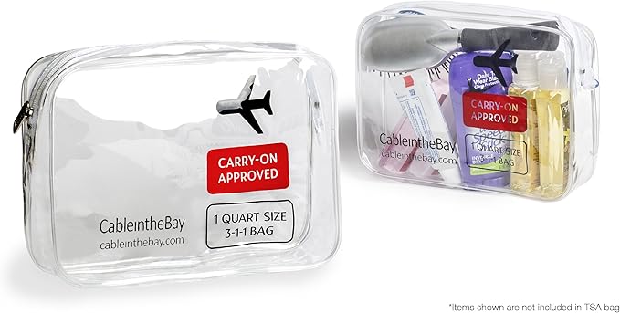 TSA Approved Clear Travel Toiletry Bag-Quart Sized with Zipper-Airport Airline Compliant Bag/Bottles-Men's/Women's 3-1-1 Kit+Travel (2 PACK)