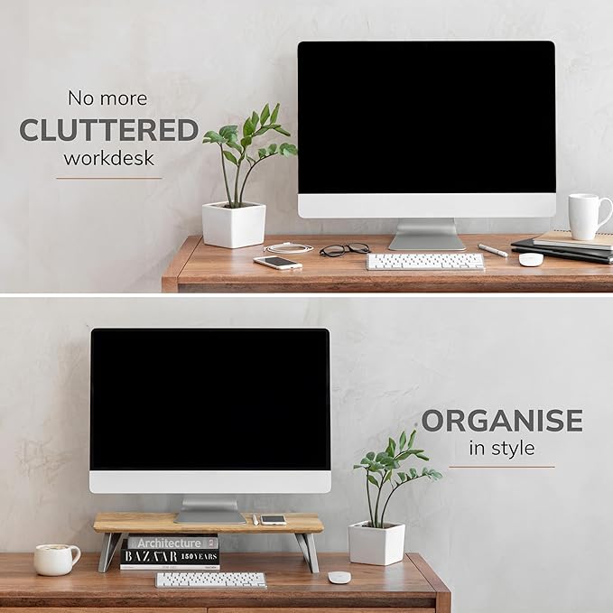 Anji Mountain Monitor Stand - Desktop Organizer & Laptop Riser, Ergonomic Monitor Riser, Space-Saving Monitor Stand for Desk, Durable Construction, Easy Assembly, Ideal for Home & Office,Natural