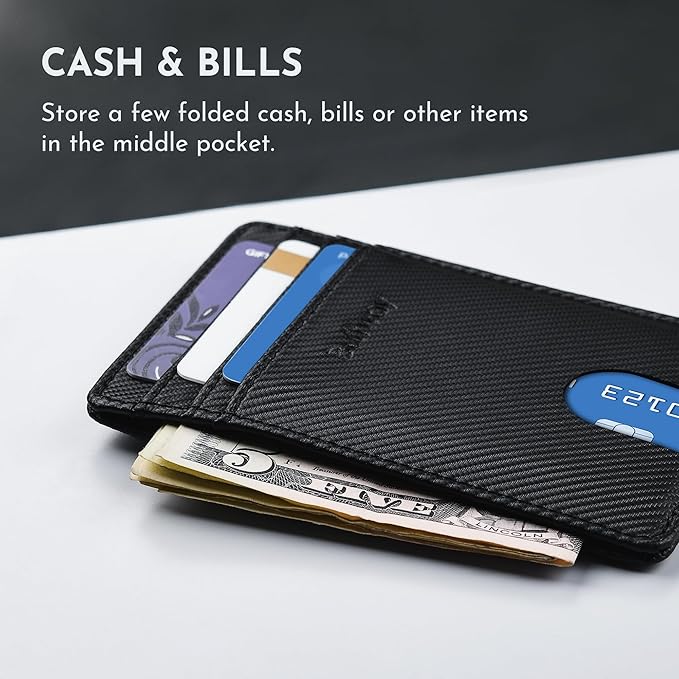Buffway Mens Slim Wallet, Minimalist Thin Front Pocket Leather Credit Card Holder with RFID Blocking for Work Travel | Minimalist, Thin, Front Pocket, Credit Card Holder, RFID Blocking, for Work Travel