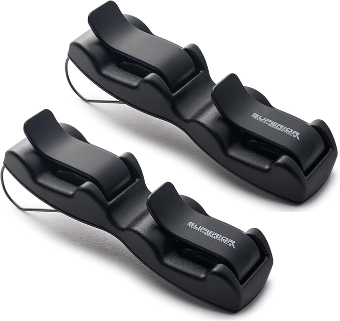 Superior Essentials Sunglass Holder for Car Visor - Eyeglass Car Mount with Double-Ends Sunglasses Holder Organizer, Universal Car Sunglass Holder Clip, Suitable for All Size Eyeglasses (2 Pack Black
