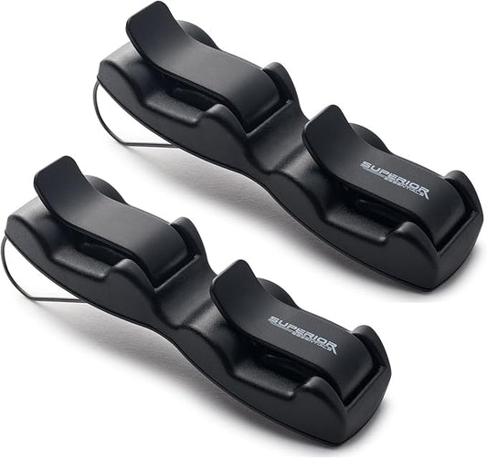 Superior Essentials Sunglass Holder for Car Visor - Eyeglass Car Mount with Double-Ends Sunglasses Holder Organizer, Universal Car Sunglass Holder Clip, Suitable for All Size Eyeglasses (2 Pack Black
