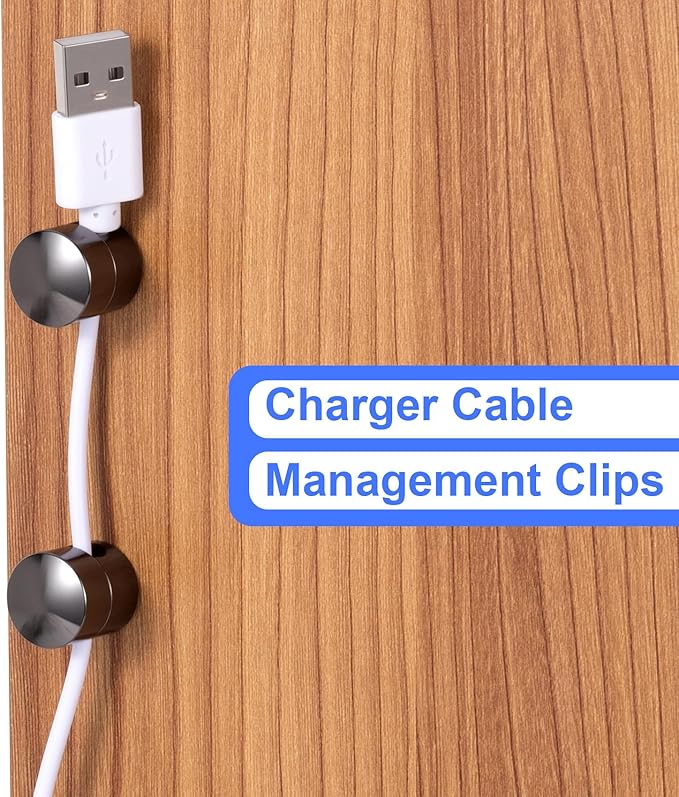 5 Sets Charger Holders for Cords, Black Adjustable Cable Anchor Holders, Adhesive Metal Cord Clips, Cable Management Wire Organizers for Desk, Office, Nightstand