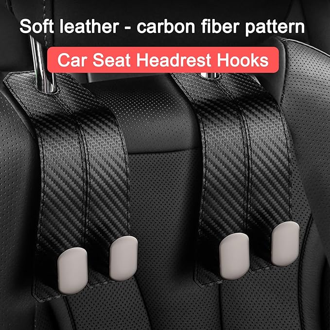 GYUY【2 Pack Car Seat Headrest Hooks, Heavy Duty Back of Seat Organizer with Carbon Fiber Design - Universal Car Accessories for Hanging Grocery Bags, Handbags, Purses, Shopping Bags