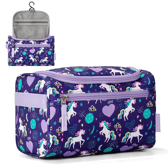 Choco Mocha Kids Toiletry Bag for Girls, Travel Hanging Waterproof Cute Toiletry Bag for Teens Girls Christmas Gifts, Purple