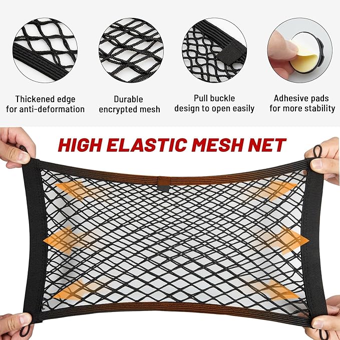 RED WOLF 2 Pcs Small Cargo Net Pocket Elastic Mesh Netting Car Mesh Pouch for Trunk RV Boats Home Cargo Storage with Screws and Hooks (17.7'' x 9.8'')