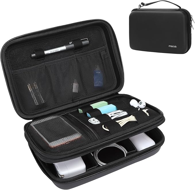 MOSISO Electronic Organizer Travel Case, Double Layer Accessories Case for Charger, Phone, Earphone, Mouse and Other Accessories, Waterproof Electronic Storage Bag with Handle, Black