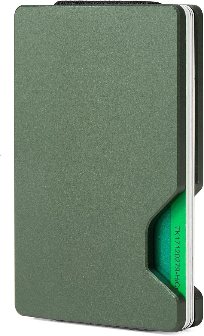 Slim Wallet for Men,RFID Blocking Minimalist Metal Wallet, Money Clip/Cash Holder, Front Pocket Aluminum Credit Card Holder, Ideal Gift for Men-Matte Green