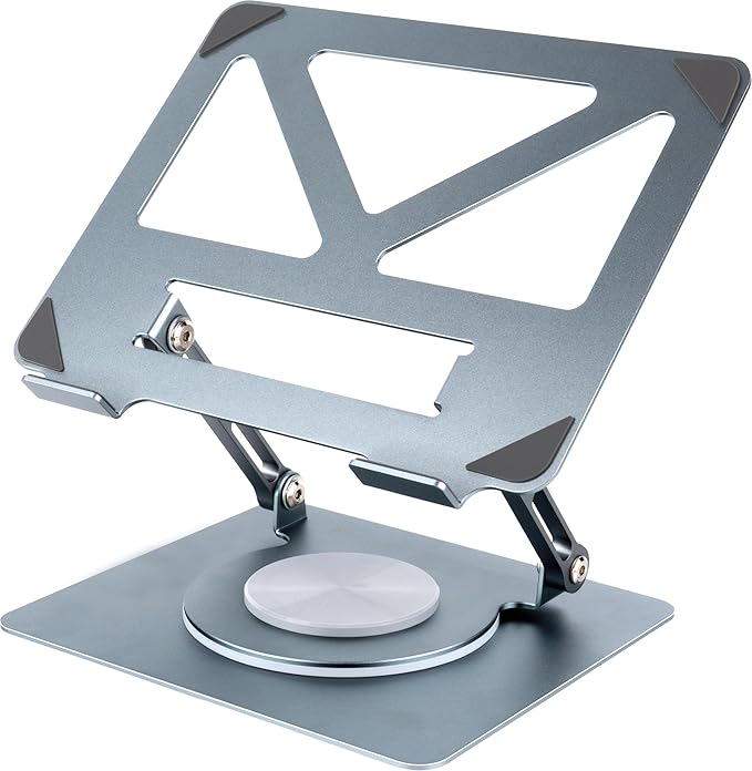 360 Rotating Aluminum Laptop Stand, Adjustable & Foldable Ergonomic Computer Stand, Compatible with MacBook, iPad, Dell, HP up to 16 Inches for Home & Office, Gray