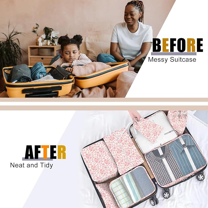 Packing Cubes for Travel - 8 Set Luggage Organizer Bags for Family, Mesh Breathable Packing Cubes for Suitcases Durable Travel Essentials Bags Set