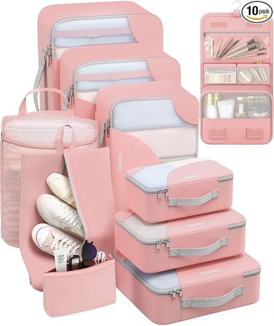 OlarHike 10 Set Packing Cubes for Travel, Gifts for Women Mom,Anti-Tearing Suitcase Organizer with Over 1000 pcs Mesh Holes,Vacation Essentials & Accessories for Cruise Ship