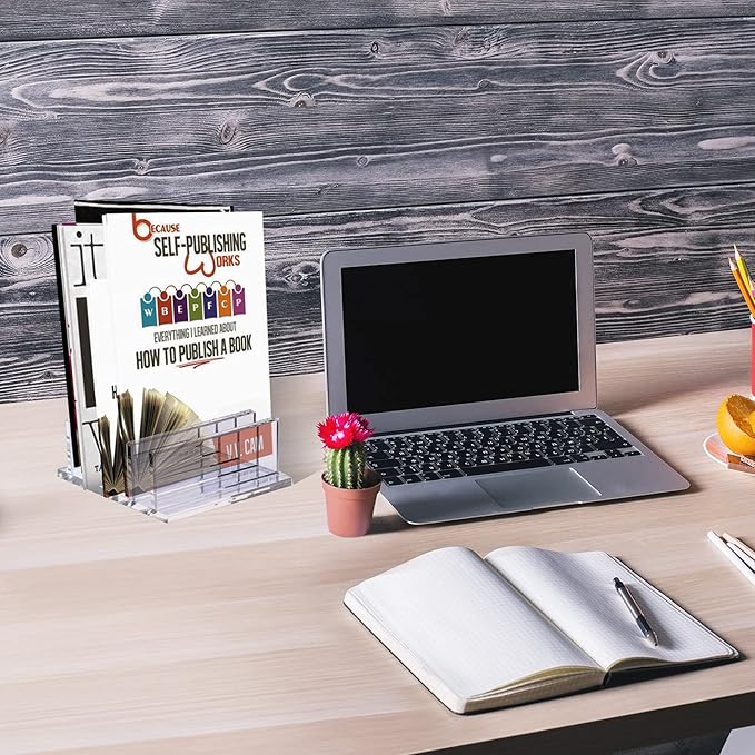 Frienda 1 Piece 4-Compartment Acrylic Vertical Laptop Stand, Can Accommodate with a Thickness of Less Than 2 cm, Fits Most Laptop (Clear)