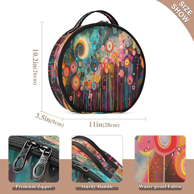 senya Round Cosmetic Pouch Travel Makeup Train Case Flower Drawing Makeup Organizer Bag with Adjustable Dividers Portable for Cosmetics Makeup Brushes Toiletry Jewelry Accessories