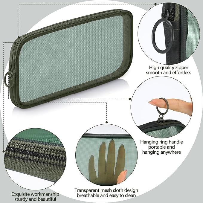 Weewooday 4 Pcs Mesh Makeup Bag Mesh Cosmetic Bag Toiletry Pouch with Zipper Mini Makeup Cosmetic Purse for Daily Accessory(Medium,Olive Green)