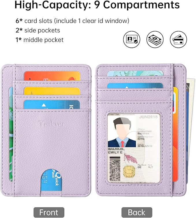 Teskyer Slim Wallet for Men, Minimalist Front Pocket RFID Blocking Leather Wallet Credit Card Holder for Men & Women