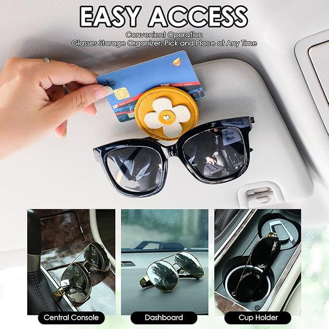 Sunglass Holder for Car Visor Clip 2 PCS, Car Sunglasses Holder, Visor Accessories Eyeglasses Holder Storage Case (Yellow+Brown)