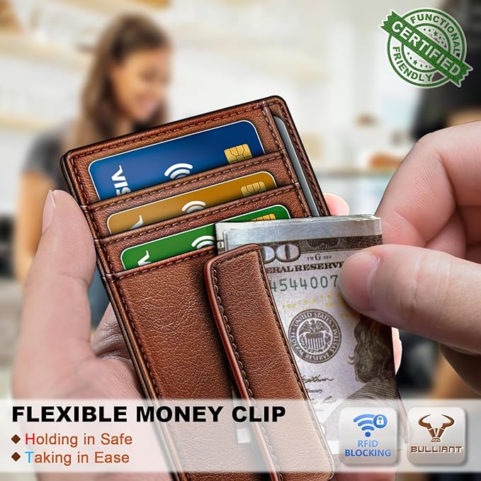 BULLIANT Men Wallet,Slim Leather Wallet Money Clip Card Hodler For Men Gift 8 Cards RFID Blocking