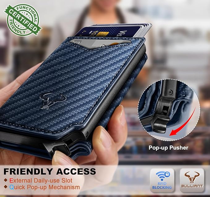 BULLIANT Men Wallet Leather Wallet Card Holders Money Clip for Men 10Cards-Magnetic Flip on Metal Case
