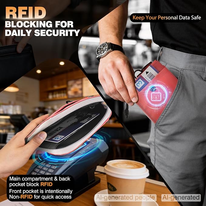 Coin Purse for Men, RFID Blocking 500D Nylon Small Wallet with Key Clip, Slim Front Pocket Card Holder, Zipper Coin Pouch & ID Window Organizer for Cards, Cash