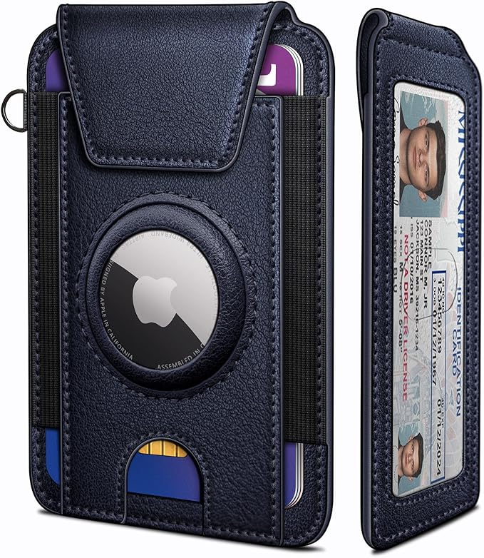 miyozi Ultra Slim AirTag Card Holder for Men - RFID Blocking Minimalist Wallet with Magnetic Flap, 0.25" Thin No Bulge Pocket Wallet, Holds 6-8 Cards with ID Window, Gift Boxed